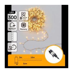 Aigostar - LED ghirlandă de exterior de Crăciun 300xLED/8 funcții 18m IP44 alb cald