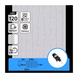 Aigostar-LED Ghirlandă de Crăciun pentru exterior 120xLED/8 funcții 3,9x1,2m IP44 alb rece