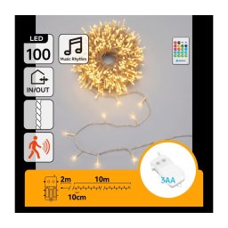 Aigostar - Ghirlandă LED de exterior reglabilă cu senzor 100xLED/3xAA 12m alb cald + telecomandă