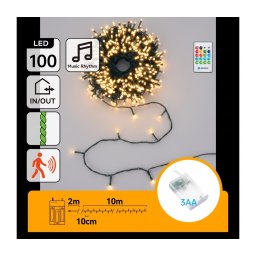 Aigostar - LED dimmabil ghirlandă de Crăciun pentru exterior cu senzor 100xLED/3xAA 12m alb cald + telecomandă
