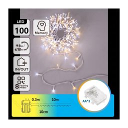Aigostar - LED Ghirlandă de Crăciun pentru exterior 100xLED/8 funcții 3xAA 10,3m IP44 caldă/rece