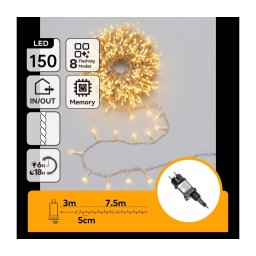Aigostar - LED ghirlandă de Crăciun pentru exterior 150xLED/8 funcții 10,3m IP44 alb cald
