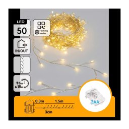 Aigostar - Ghirlandă LED de Crăciun pentru exterior 50xLED/8 funcții 3xAA 1,8m IP44 alb cald