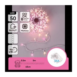 Aigostar-LED Ghirlandă de Crăciun pentru exterior 50xLED/8 funcții 3xAA 5,3m IP44 roz/caldă