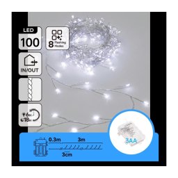 Aigostar-LED Ghirlandă luminoasă de Crăciun pentru exterior 100xLED/8 funcții 3xAA 3,3m IP44 alb rece