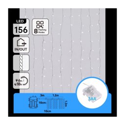 Aigostar-LED Ghirlandă luminoasă de exterior pentru Crăciun 156xLED/8 funcții 3xAA 4,2x1,2m IP44 alb rece