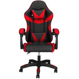 Scaun gaming ergonomic pentru birou cu suport lombar si tetiera, negru-rosu