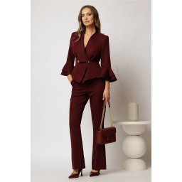 Compleu dama bordo format din sacou cu maneci evazate si pantaloni
