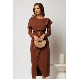 Rochie DY Fashion midi caramizie din triplu voal cu croi petrecut
