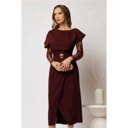 Rochie DY Fashion midi bordo din triplu voal cu croi petrecut