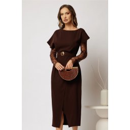 Rochie DY Fashion midi maro din triplu voal cu croi petrecut