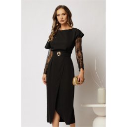 Rochie DY Fashion midi neagra din triplu voal cu croi petrecut