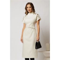 Rochie midi ivoar conica cu nasturi pe umeri