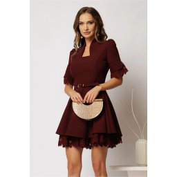 Rochie DY Fashion scurta bordo clos cu dantela la maneci si fusta