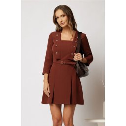 Rochie DY Fashion scurta caramizie cu decolteu patrat si nasturi