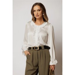 Bluza alba eleganta cu volanase mici si inchidere cu nasturi