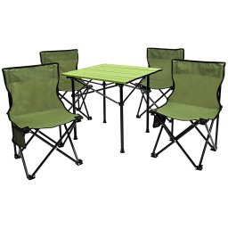 Set camping 5 in 1 pliabil cu masa si 4 scaune, otel si aluminiu, verde