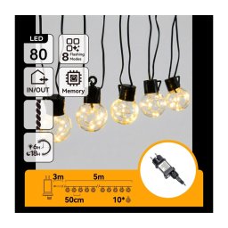 Aigostar - Ghirlandă LED decorativă pentru exterior 80xLED/3,6W/230V 5m IP44 alb cald