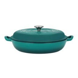 Cratita Joasa din Fonta Emailata cu Capac, 30 cm, 4 l, Turcoaz, Perfect Home