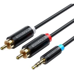 Accesorii Audio Hi-Fi Cablu audio Vention, Jack 3.5mm (T) la 2 x RCA (T), 1m, conectori auriti, PVC, negru, "BCLBF" (timbru verde 0.18 lei) - 6922794751309