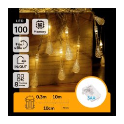 Aigostar - ghirlandă LED de exterior pentru Crăciun 100xLED/8 funcții 3xAA 10m IP44 alb cald picături