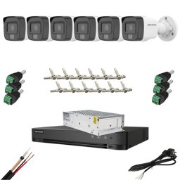 Kit supraveghere analog Hikvision pentru vila,6 camere 5MP (3K),Dual Light,microfon integrat,DVR AcuSense,accesorii pentru montaj,vizualizare imagini live pe telefon