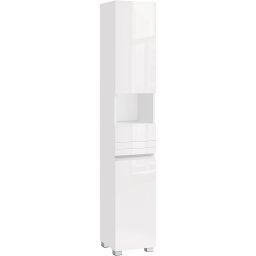 Dulap de baie tip coloana Vasagle, MDF alb, cu sertar si 2 usi, 170 cm