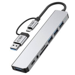 Hub USB TECH-PROTECT USB / USB-C HB06 2 x USB-A 3.0 - 2 x USB-A - 1 x USB-C - 1 x Jack 3.5mm - 1 x SD - 1 x microSD Gri