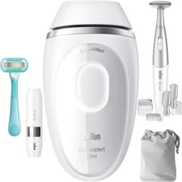 Epilator Braun SilkÂ·expert Mini PL1115 SensoAdapt 300.000 Impulsuri 3 Niveluri de Intensitate Trimmer Bikini Saculet de Calatorie Alb