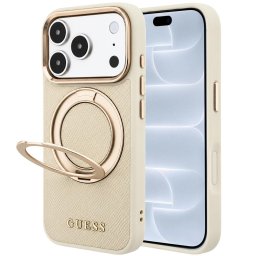 Husa Husa pentru iPhone 18 Pro / iPhone 17 Pro - Guess Grained Leather Ring Stand 360 Classic Logo MagSafe (GUHMP18L6PSGRSCLE) - Beige