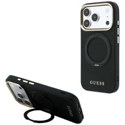 Husa Husa pentru iPhone 18 Pro Max / iPhone 17 Pro Max - Guess Grained Leather Ring Stand 360 Classic MagSafe (GUHMP18X6PSGRSCLK) - Black