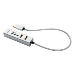 Hub USB 2.0 cu 3 porturi și cititor de carduri SD/MicroSD Yenkee YHC 101SR, Gri