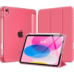 Husă de Protecție MoKo cu Stand pentru iPad 11 Gen (2025 / A16) și iPad 10 Gen (10.9" 2022), Roz (Watermelon Pink), Piele PU, Spate Translucid, Funcție Auto Sleep/Wake și Suport Stylus