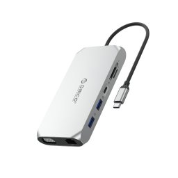 Orico XCR 12in1 USB-C Docking Station 2x USB-A 3.1 1x USB-A 2.0 1x USB-C PD 100W 1x USB-C 3.1 2x HDMI 2.0 4K 60 Hz 1x VGA 1080p 1x SD 3.0 1x microSD 3.0 1x RJ45 Gigabit Ethernet 1x audio CTIA 3.5 mm - Gray