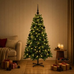 Brad de Crăciun artificial cu glob 120 cm 150 LED-uri Alb cald