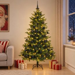 Brad de Crăciun artificial cu globuri 180 cm 300 LED-uri