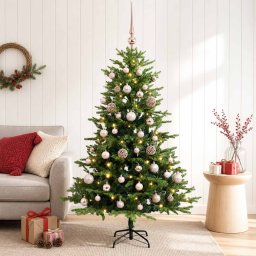 Brad de Crăciun artificial cu globuri 120 cm 150 LED-uri