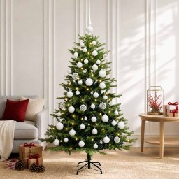 Brad de Crăciun artificial cu globuri 120 cm 150 LED-uri