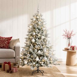 Brad de Crăciun artificial cu glob 150 cm 150 LED-uri Alb cald