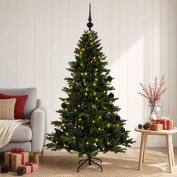 Brad de Crăciun artificial cu glob 150 cm 150 LED-uri Alb cald