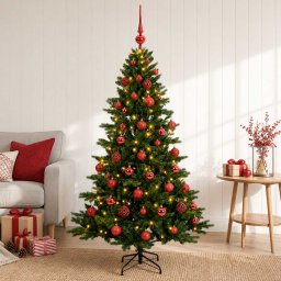 Brad de Crăciun artificial cu glob 150 cm 150 LED-uri Alb cald