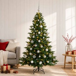 Brad de Crăciun artificial cu glob 150 cm 150 LED-uri Alb cald