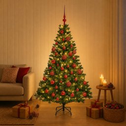 Brad de Crăciun artificial cu globuri 120 cm 150 LED-uri