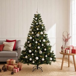 Brad de Crăciun artificial cu globuri 120 cm 150 LED-uri