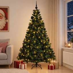 Brad de Crăciun artificial cu globuri 180 cm 300 LED-uri