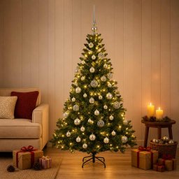 Brad de Crăciun artificial cu globuri 120 cm 150 LED-uri