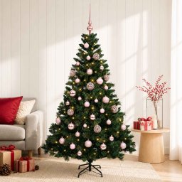 Brad de Crăciun artificial cu globuri 150 cm 150 LED-uri