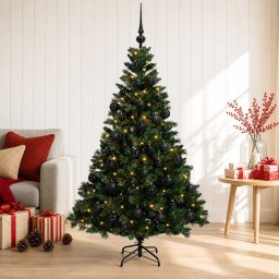 Brad de Crăciun artificial cu glob 120 cm 150 LED-uri Alb cald