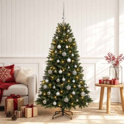 Brad de Crăciun artificial cu globuri 150 cm 150 LED-uri