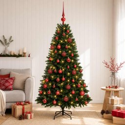 Brad de Crăciun artificial cu globuri 120 cm 150 LED-uri